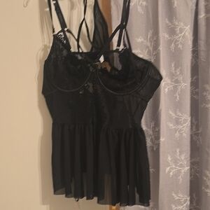 SHEIN Black Lace & Mesh Chemise
